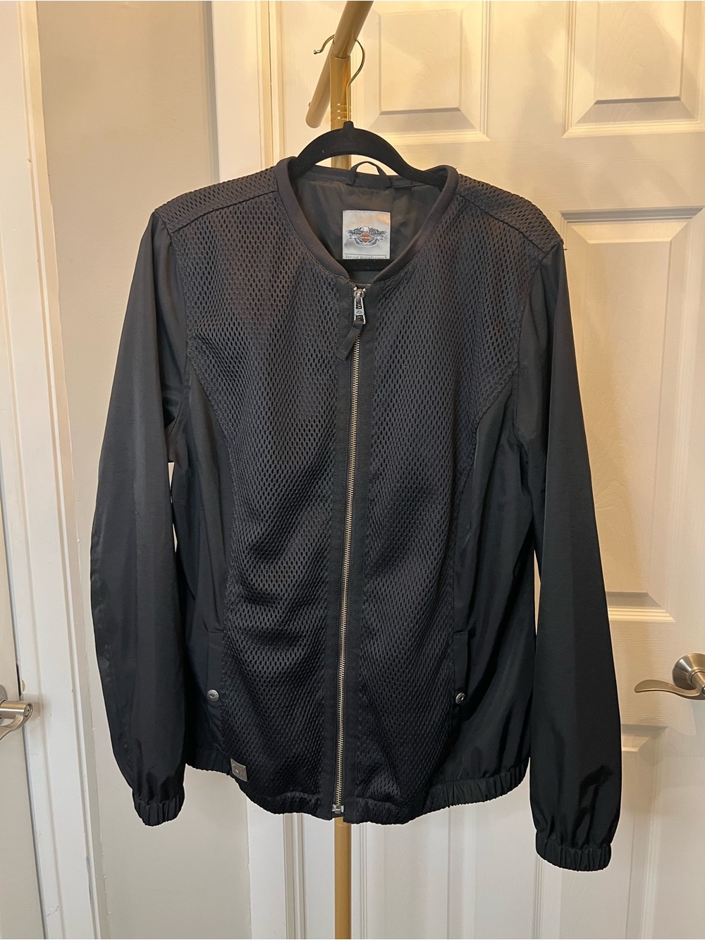 Harley-Davidson Black Mesh Zip-Front Bomber Jacket